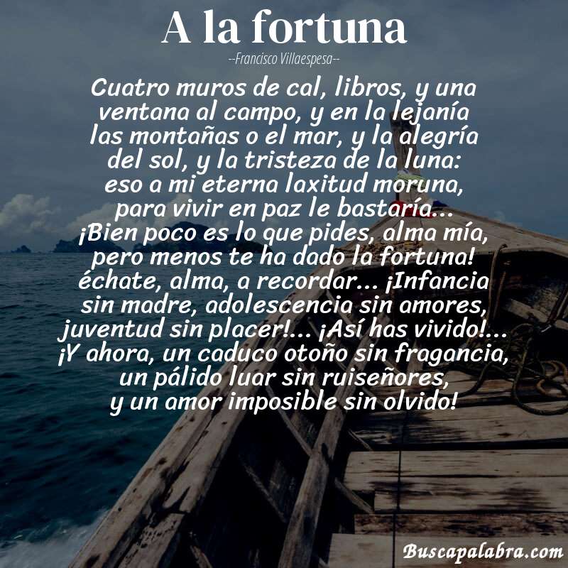 Poema a la fortuna de Francisco Villaespesa con fondo de barca