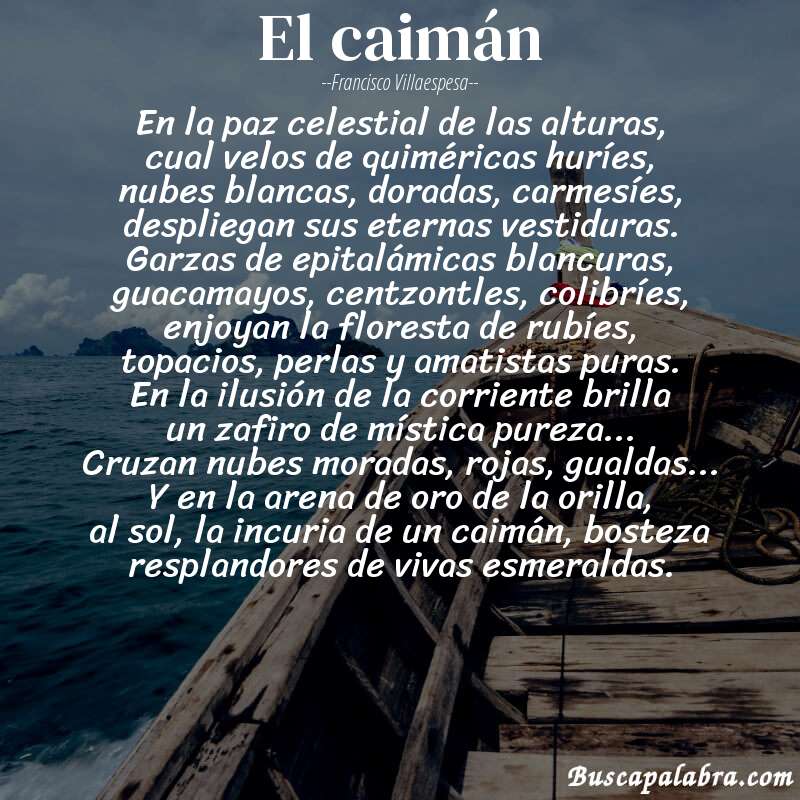 Poema el caimán de Francisco Villaespesa con fondo de barca