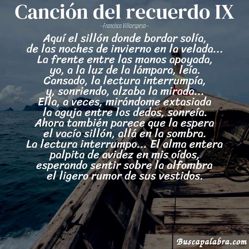 Poema canción del recuerdo IX de Francisco Villaespesa con fondo de barca