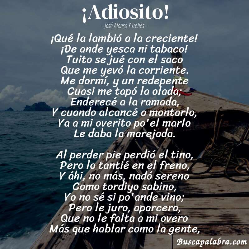 Poema ¡Adiosito! de José Alonso y Trelles con fondo de barca