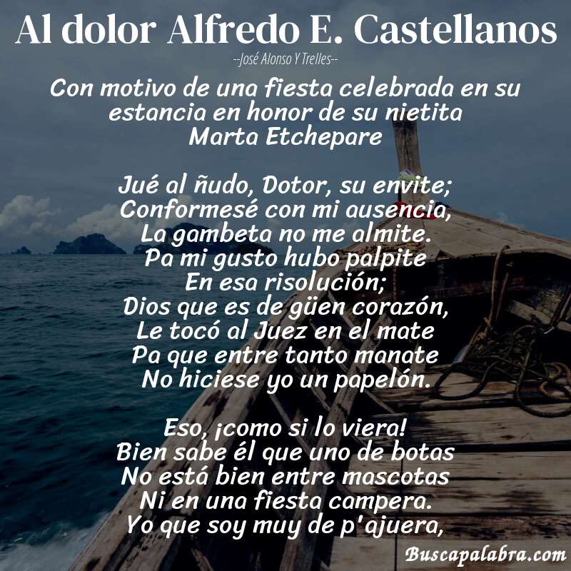 Poema Al dolor Alfredo E. Castellanos de José Alonso y Trelles con fondo de barca