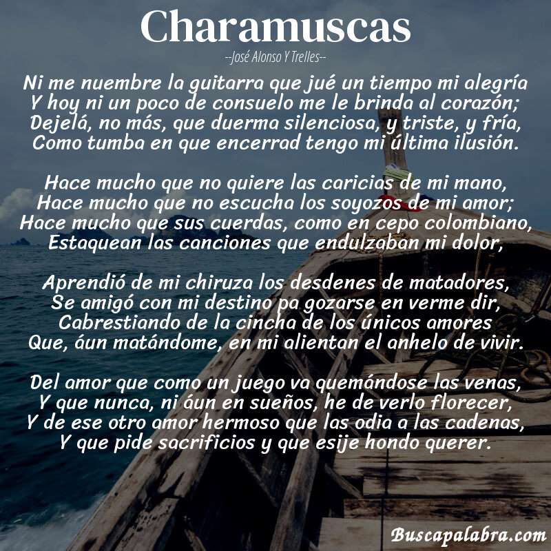 Poema Charamuscas de José Alonso y Trelles con fondo de barca