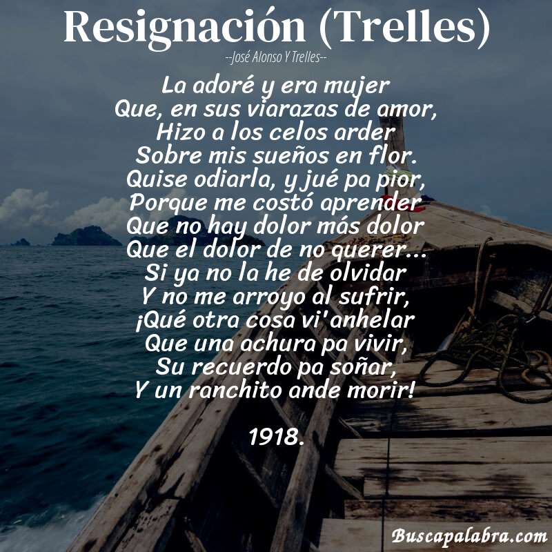 Poema Resignación (Trelles) de José Alonso y Trelles con fondo de barca