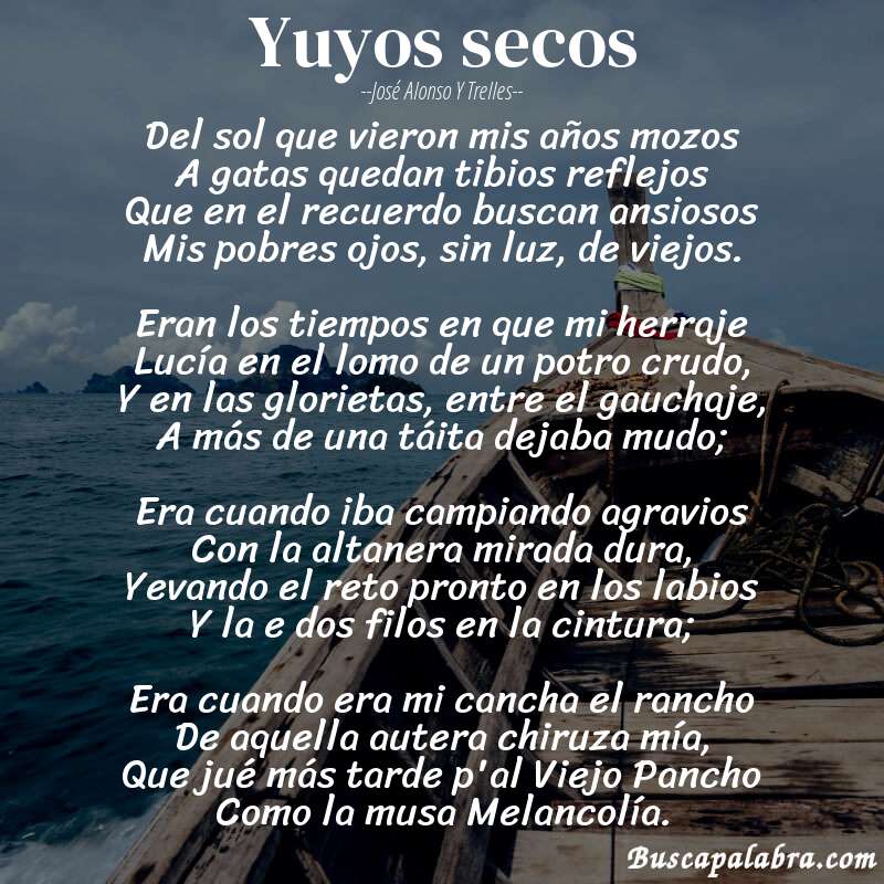 Poema Yuyos secos de José Alonso y Trelles con fondo de barca