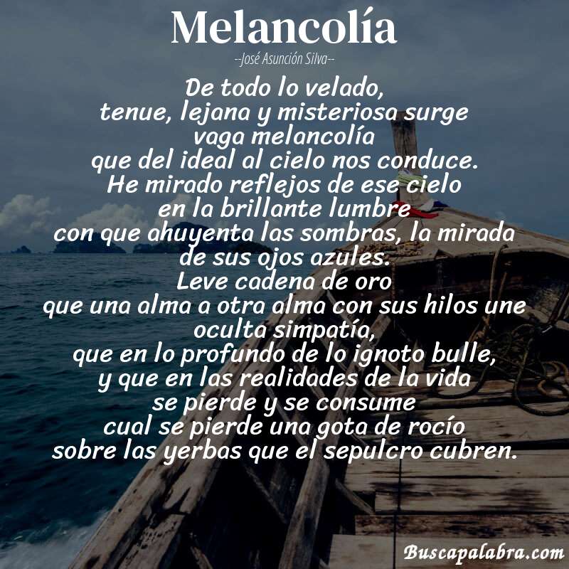 Poema melancolía de José Asunción Silva con fondo de barca