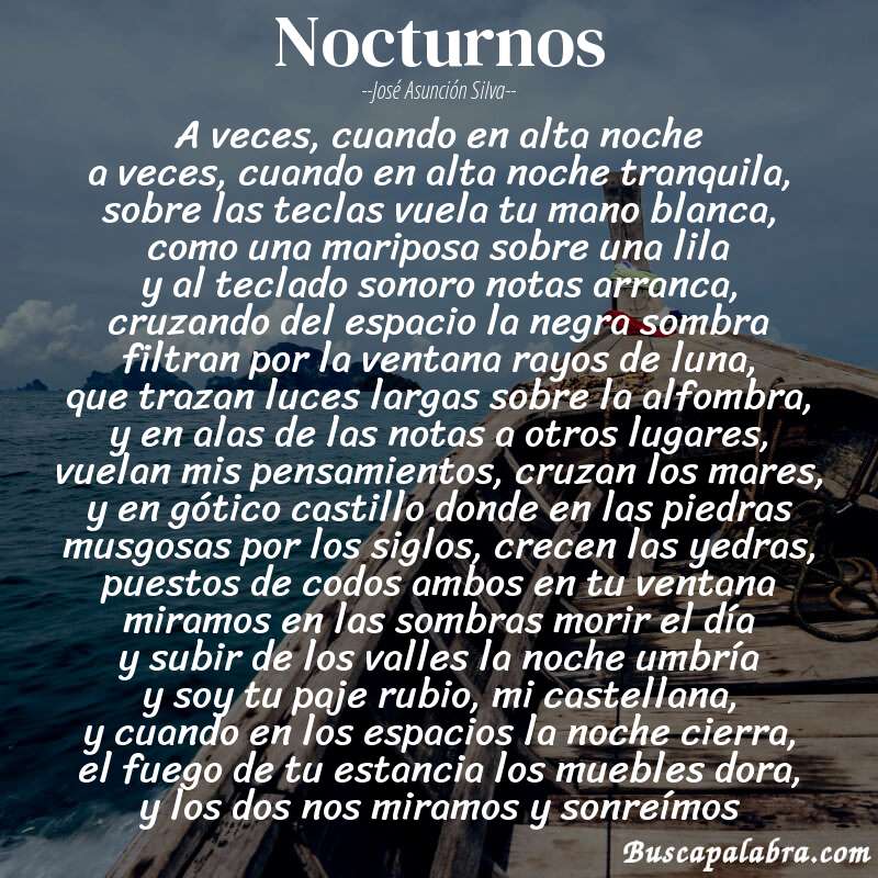 Poema nocturnos de José Asunción Silva con fondo de barca