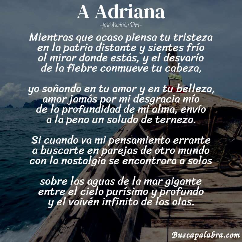 Poema A Adriana de José Asunción Silva con fondo de barca