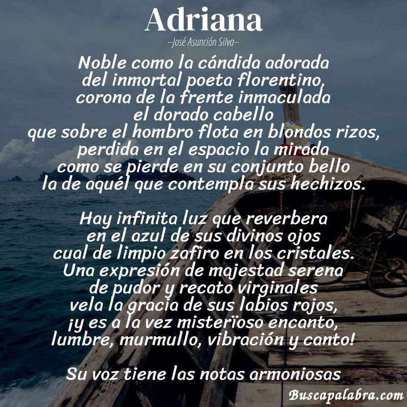 Poema Adriana de José Asunción Silva con fondo de barca