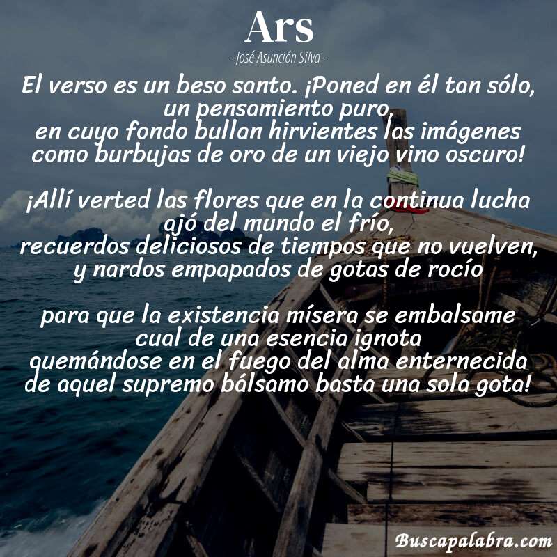 Poema Ars de José Asunción Silva con fondo de barca