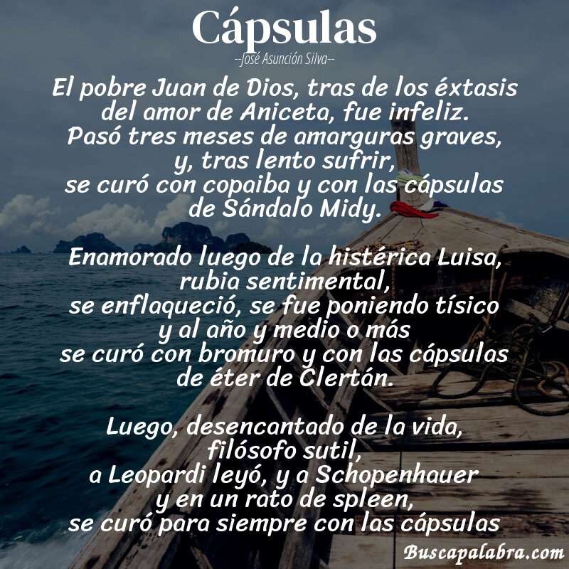 Poema Cápsulas de José Asunción Silva con fondo de barca