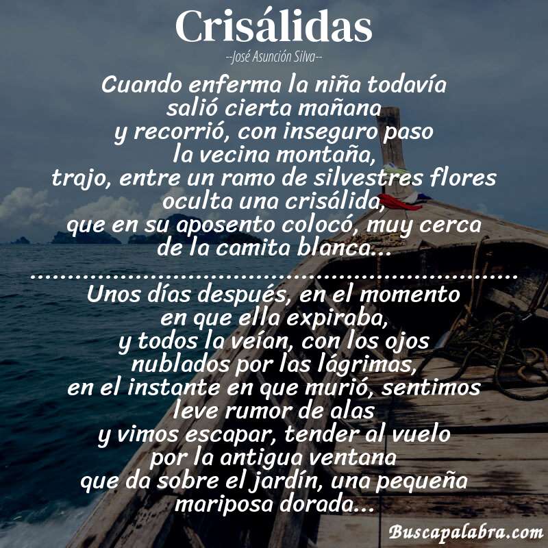 Poema Crisálidas de José Asunción Silva con fondo de barca