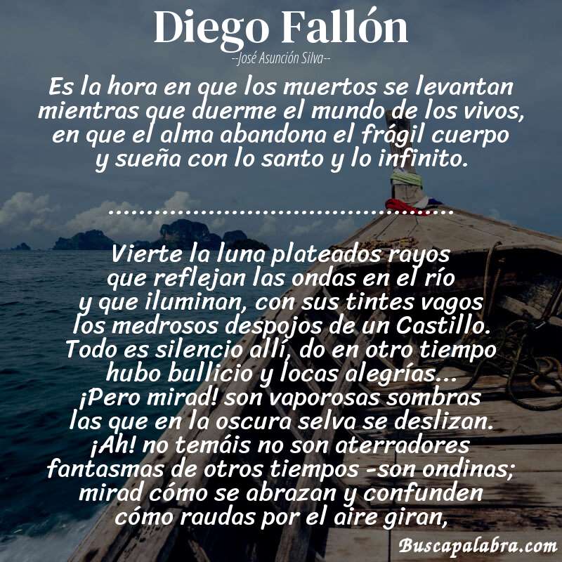 Poema Diego Fallón de José Asunción Silva con fondo de barca