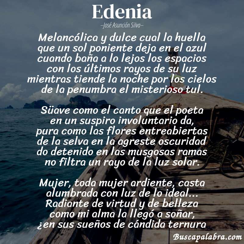 Poema Edenia de José Asunción Silva con fondo de barca
