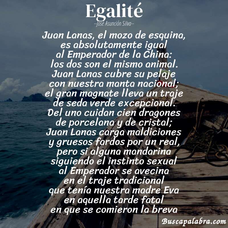 Poema Egalité de José Asunción Silva con fondo de barca