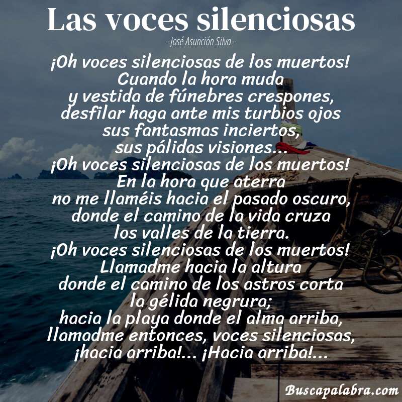 Poema Las voces silenciosas de José Asunción Silva con fondo de barca