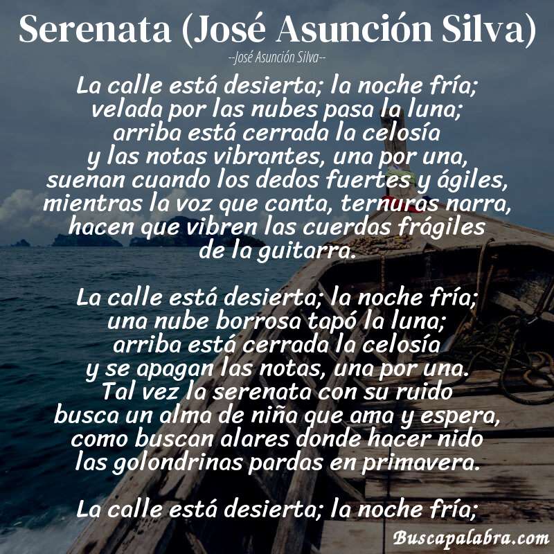Poema Serenata (José Asunción Silva) de José Asunción Silva con fondo de barca