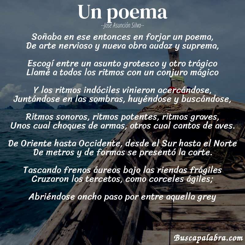Poema Un poema de José Asunción Silva con fondo de barca