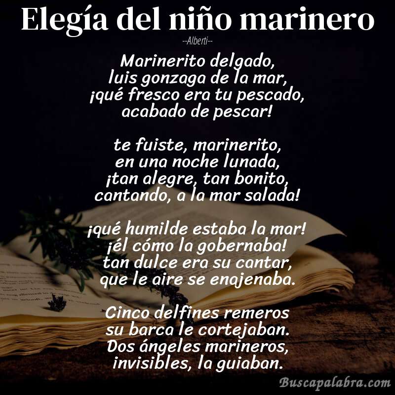 Poema elegía del niño marinero de Alberti con fondo de libro