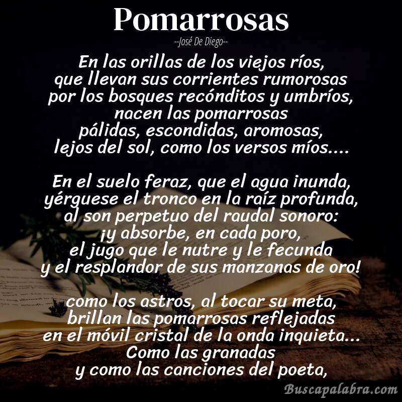 Poema pomarrosas de José de Diego con fondo de libro