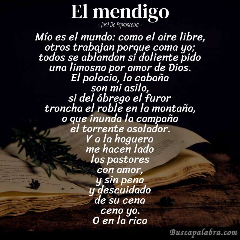 Poema el mendigo de José de Espronceda con fondo de libro