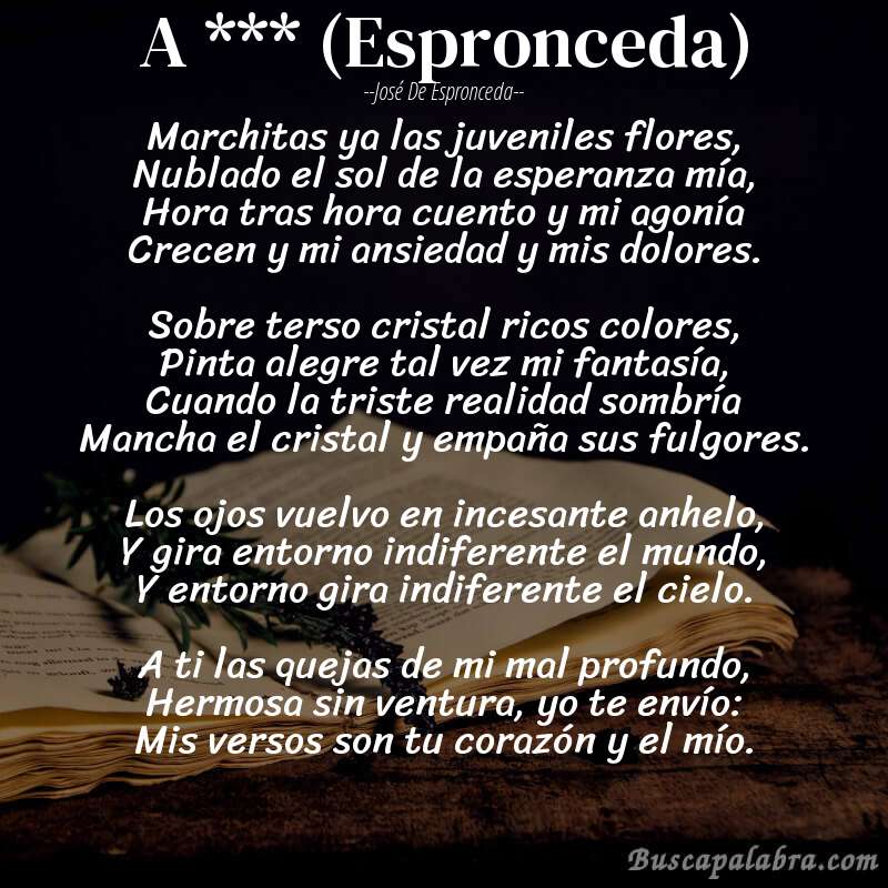 Poema A *** (Espronceda) de José de Espronceda con fondo de libro