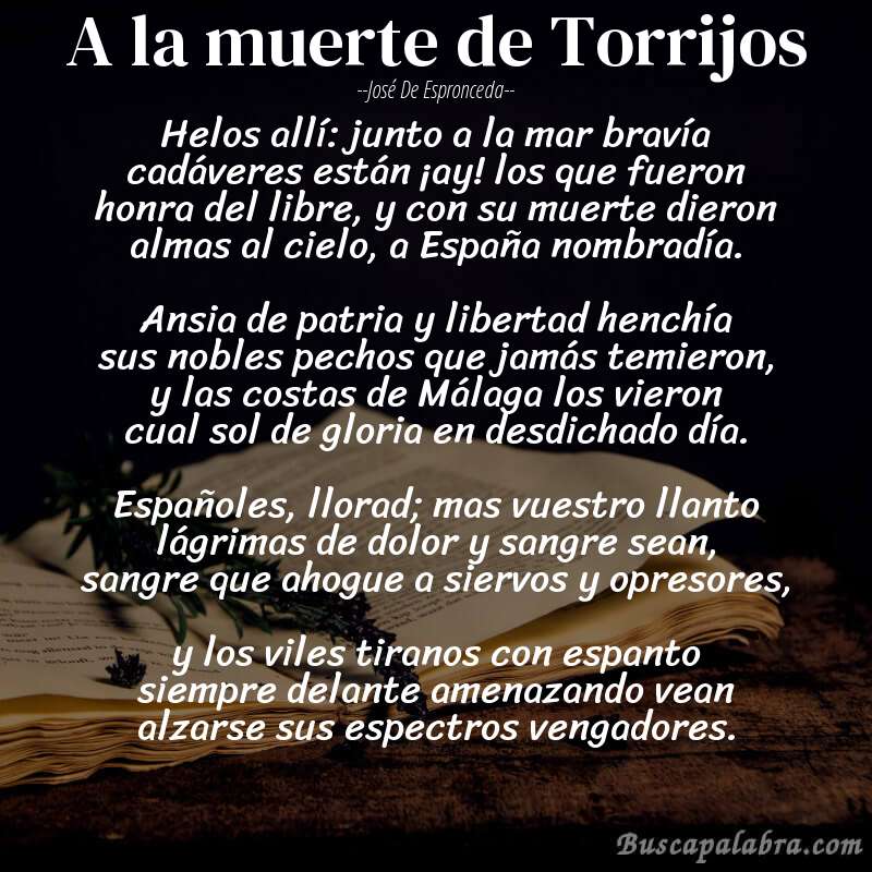 Poema A la muerte de Torrijos de José de Espronceda con fondo de libro