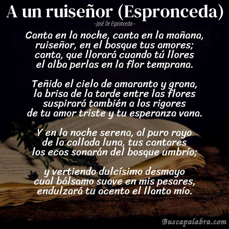 Poema A un ruiseñor (Espronceda) de José de Espronceda con fondo de libro