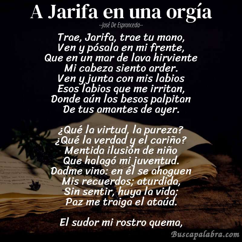 Poema A Jarifa en una orgía de José de Espronceda con fondo de libro