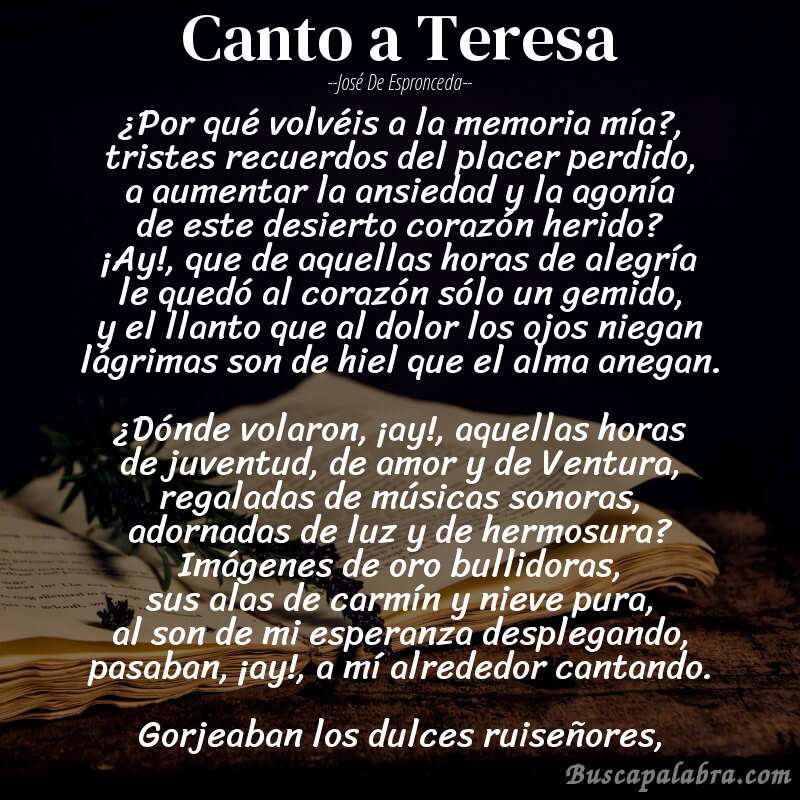 Poema Canto a Teresa de José de Espronceda con fondo de libro