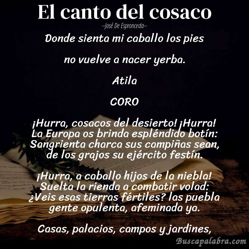 Poema El canto del cosaco de José de Espronceda con fondo de libro