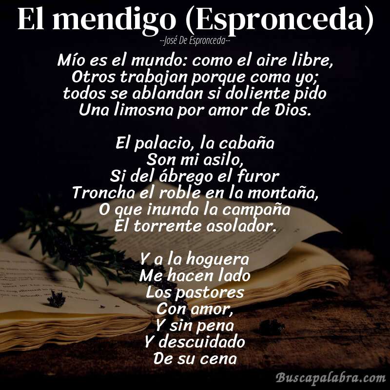 Poema El mendigo (Espronceda) de José de Espronceda con fondo de libro