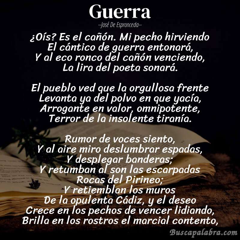 Poema Guerra de José de Espronceda con fondo de libro