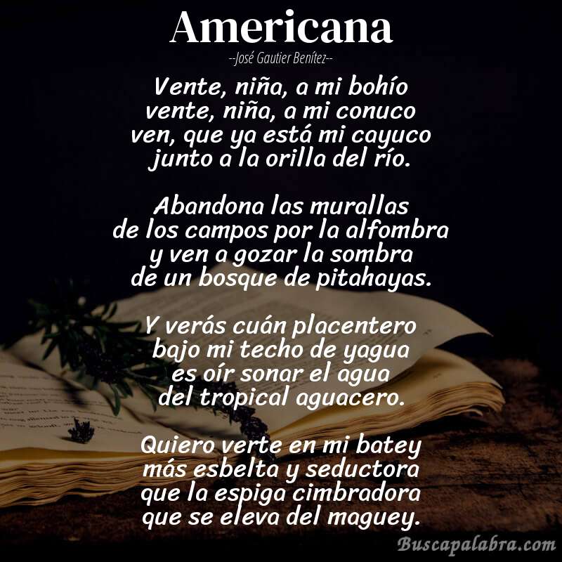 Poema americana de José Gautier Benítez con fondo de libro