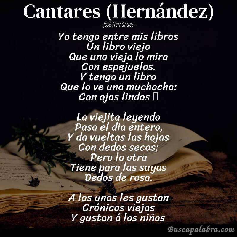 Poema Cantares (Hernández) de José Hernández con fondo de libro
