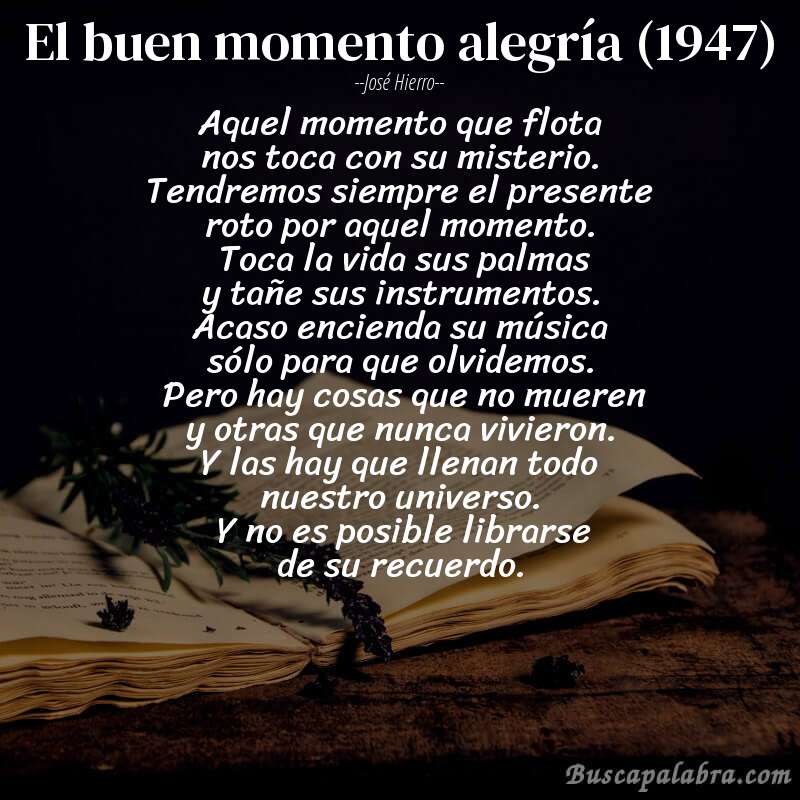 Poema el buen momento alegría (1947) de José Hierro con fondo de libro