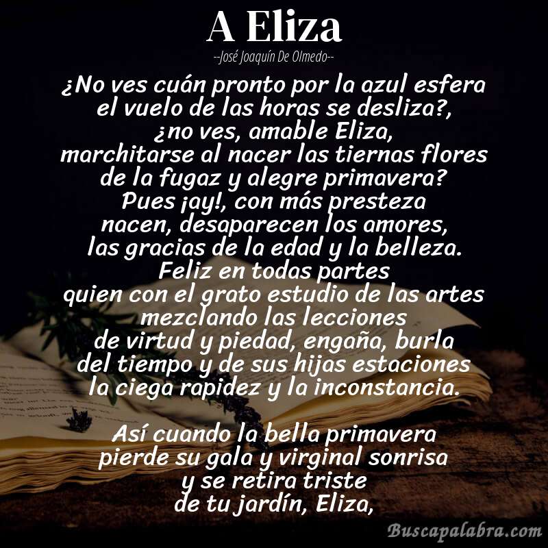 Poema A Eliza de José Joaquín de Olmedo con fondo de libro
