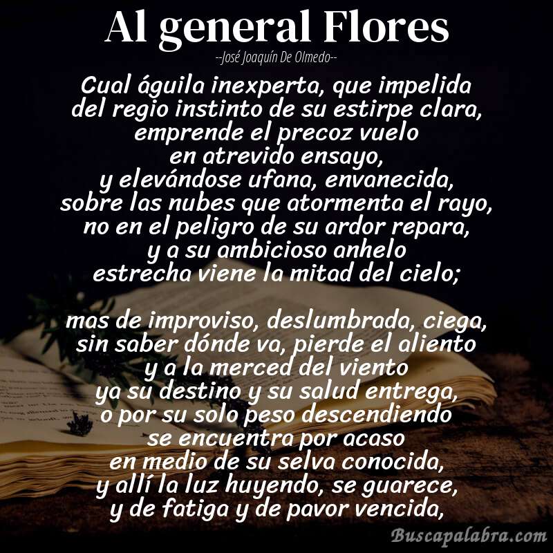 Poema Al general Flores de José Joaquín de Olmedo con fondo de libro