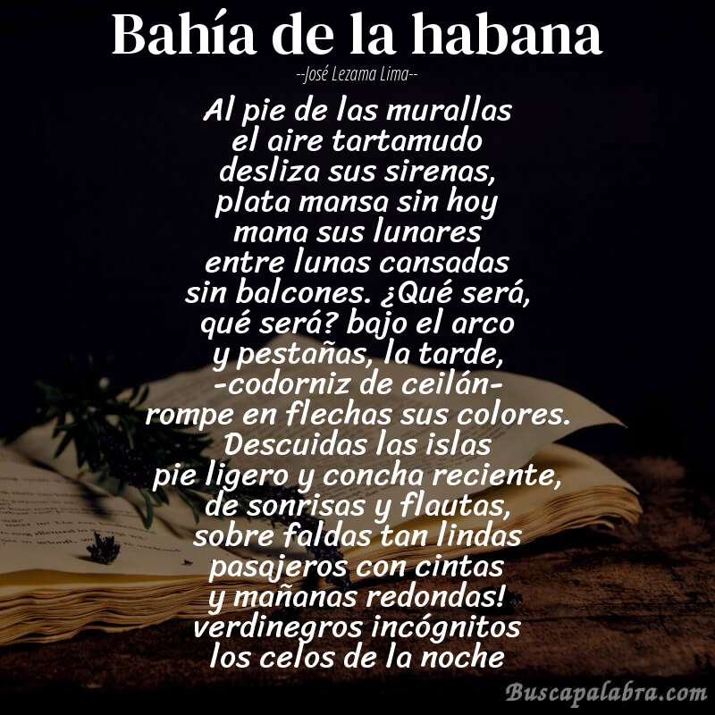 Poema bahía de la habana de José Lezama Lima con fondo de libro