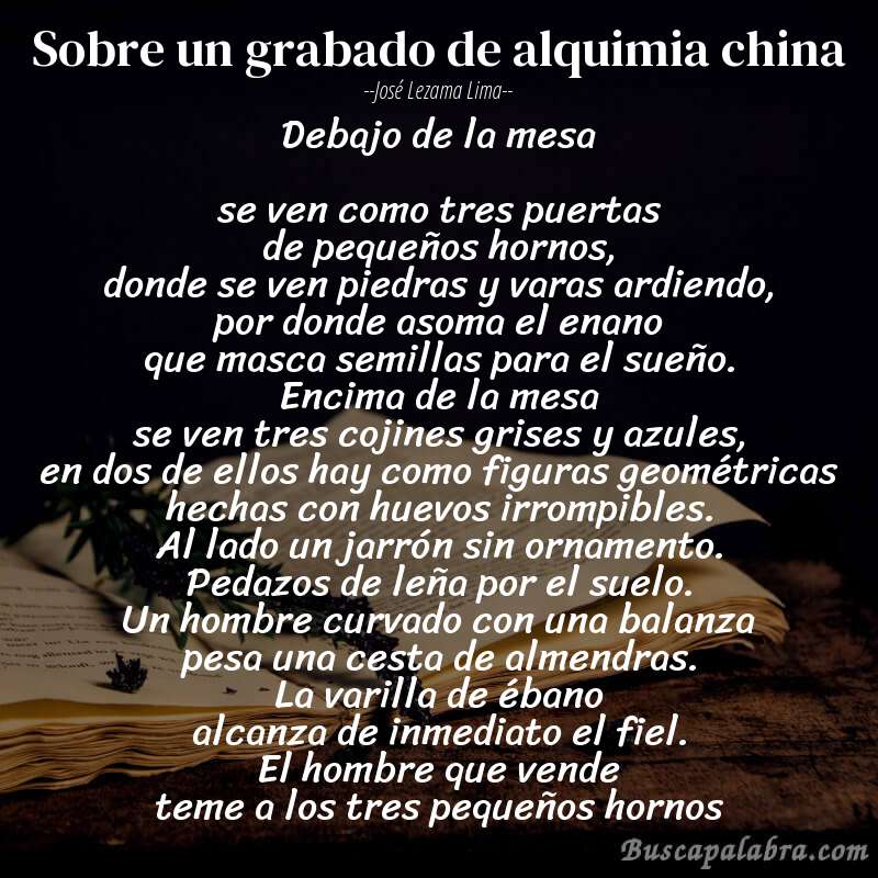 Poema sobre un grabado de alquimia china de José Lezama Lima con fondo de libro