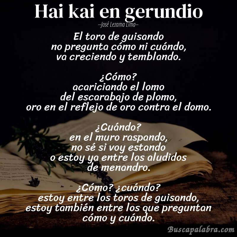 Poema hai kai en gerundio de José Lezama Lima con fondo de libro