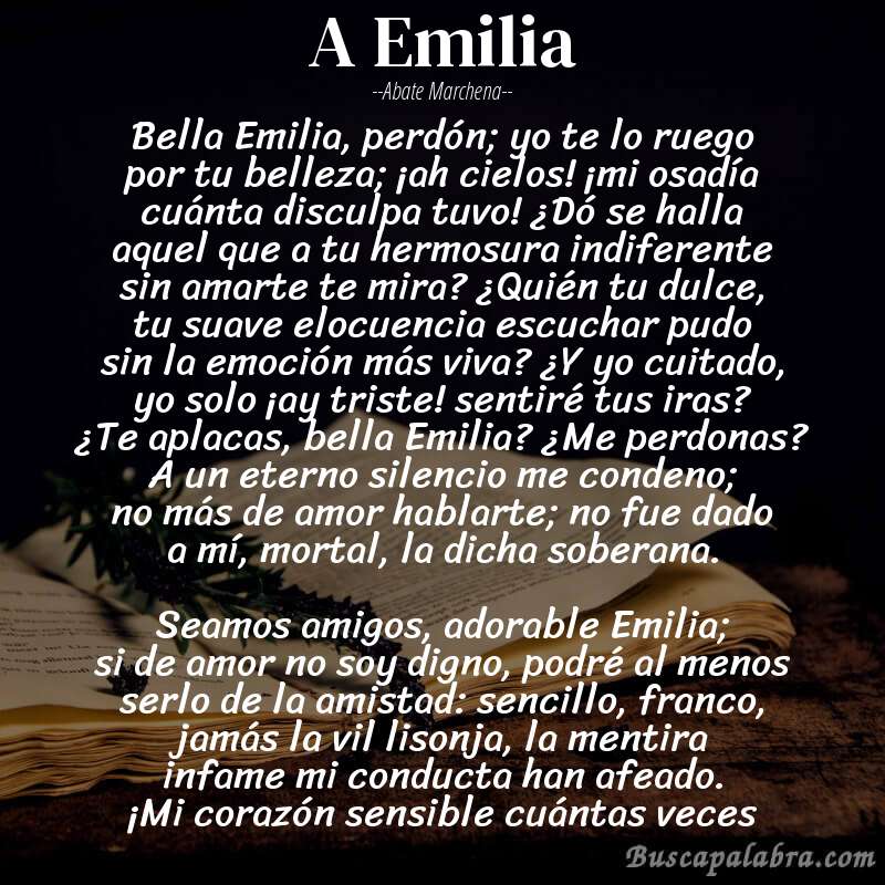 Poema A Emilia de Abate Marchena con fondo de libro