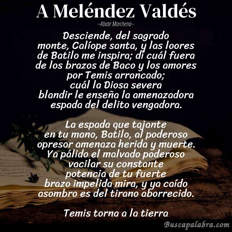 Poema A Meléndez Valdés de Abate Marchena con fondo de libro