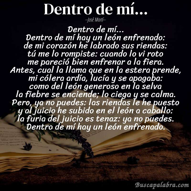 Poema dentro de mí... de José Martí con fondo de libro