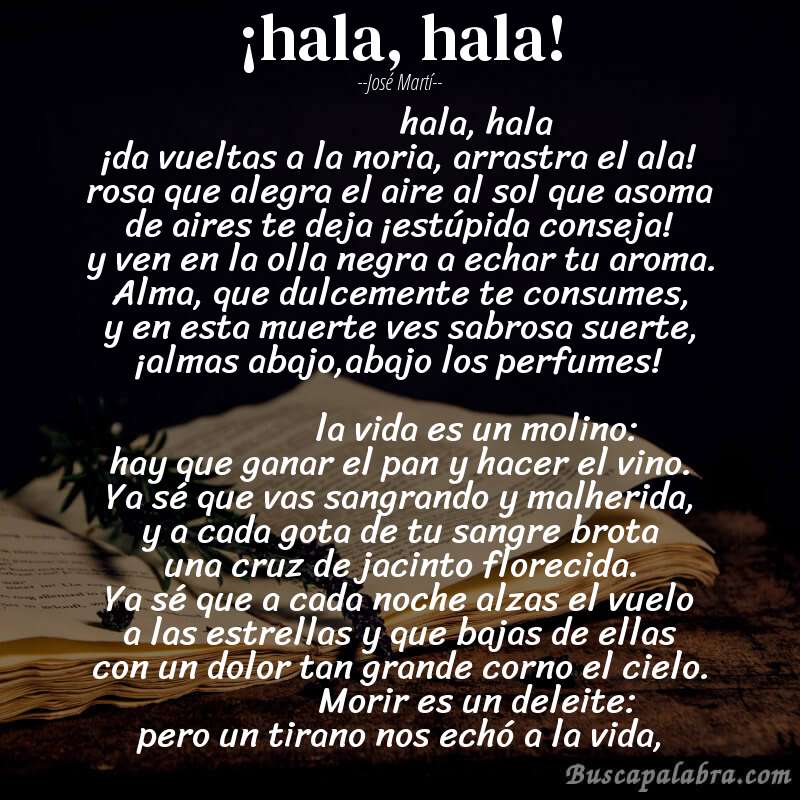 Poema ¡hala, hala! de José Martí con fondo de libro