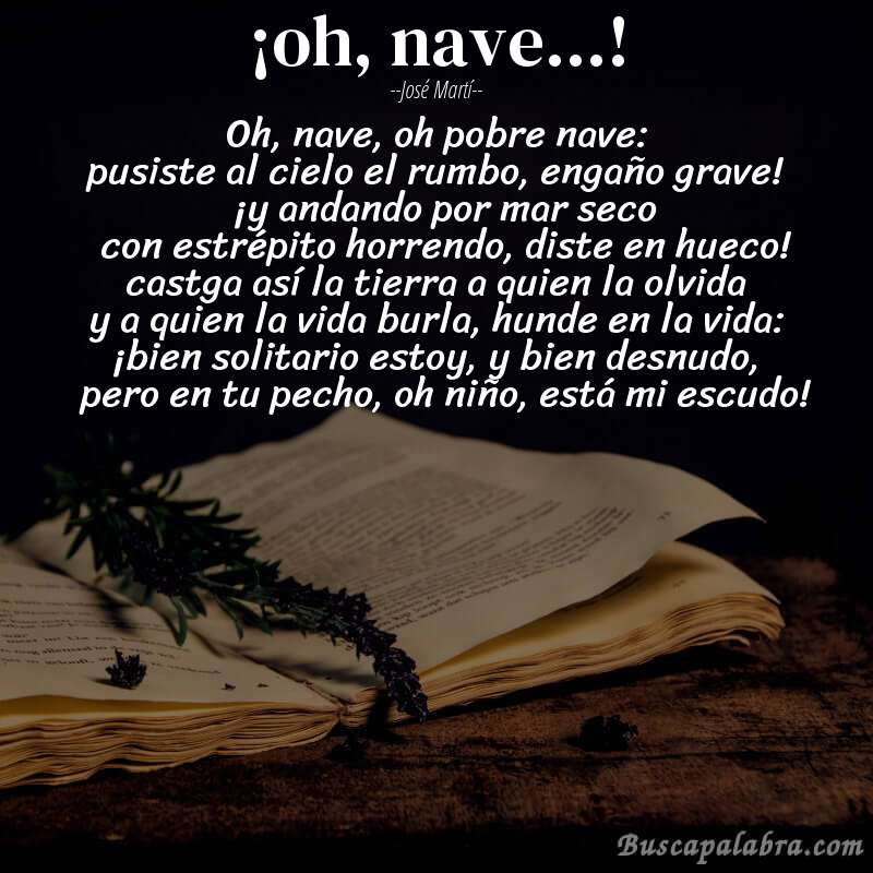 Poema ¡oh, nave...! de José Martí con fondo de libro