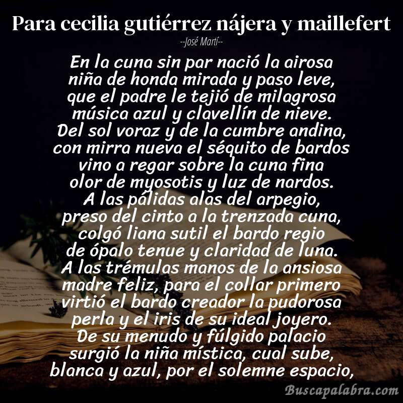 Poema para cecilia gutiérrez nájera y maillefert de José Martí con fondo de libro