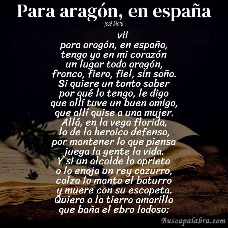 Poema para aragón, en españa de José Martí con fondo de libro