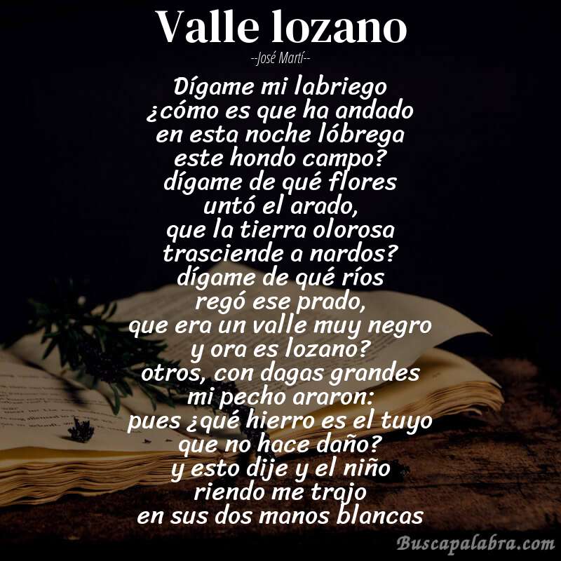 Poema valle lozano de José Martí con fondo de libro
