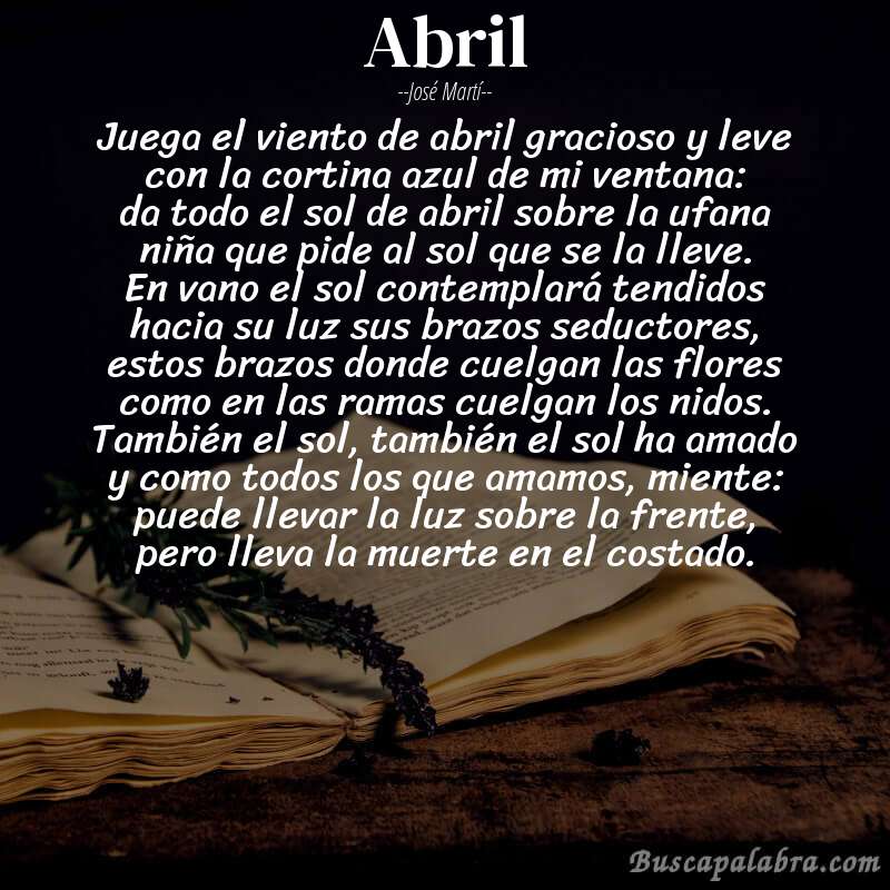 Poema abril de José Martí con fondo de libro