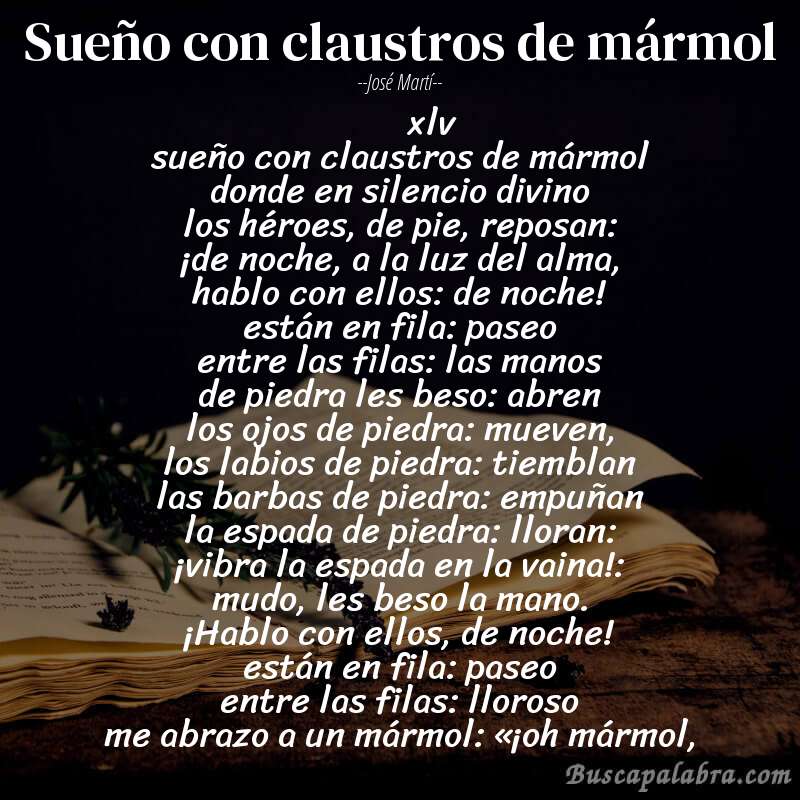 Poema sueño con claustros de mármol de José Martí con fondo de libro
